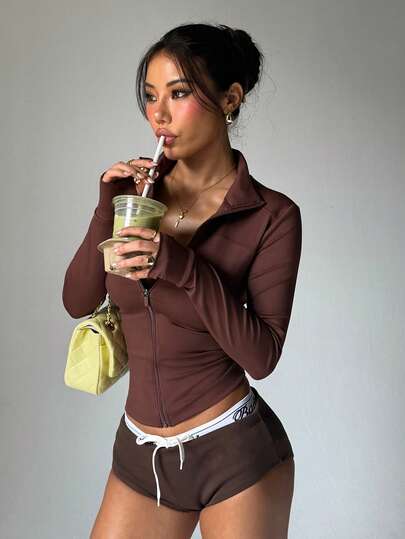 Comfortable UV Protection Essential Versatile Slimming Fitness Running Zippered Stretchy Figure-Hugging Panelled Sexy Zip-Front Daily Slimming Commute Dating Must-Have Casual Long-Sleeve Lifestyle Yoga Jacket