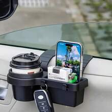 4-In-1 Car Door Storage Box, With Phone Holder, Cup Holder And Storage Space - Heavy-Duty ABS Multi-Functional Car Storage Box, With 2 Hooks, Space-Saving Door/Center Console Installation - Suitable For All Vehicles (Cars, SUVs, Trucks) - Can Hold Mobile Phones, Cups, Keys, Bottles - Car Interior Storage Box, Vehicle Organization Compact Design, Durable Structure, SUV Driver - Black - View 6