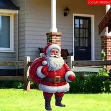 2D Flat Contemporary Christmas Lawn Decor - 13.8 Inch X 7.9 Inch Acrylic Santa Claus Statue For Outdoor Holiday Decoration