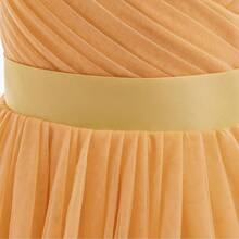 Adolescent Girls' Flower Spaghetti Strap Tulle A-Line Dress For Wedding & Party - V-neck & Mustard Yellow - View 6