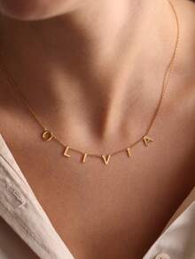 1pc Personalized Nameplate Necklace, Customizable With 1-12 Letters, Standard Y-Shape Nameplate Necklace, Enhance Personal Style Jewelry Gift, Gold-Plated Nameplate Necklace - Style 4 - View 9