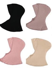 4 Peças/Conjunto Touca Interna Modal de Cor Sólida Com Capa Para o Pescoço, Elástica, Macia e Respirável para Mulheres, Lenço, Chapéu, Acessórios de Abaya, Véu Diário