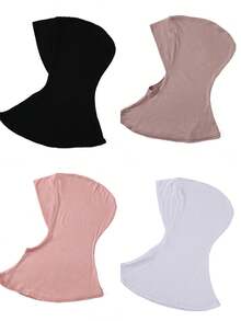 4 Peças/Conjunto Touca Interna Modal de Cor Sólida Com Capa Para o Pescoço, Elástica, Macia e Respirável para Mulheres, Lenço, Chapéu, Acessórios de Abaya, Véu Diário