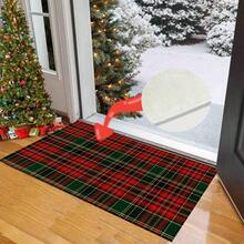1pc Long/Short Christmas Theme Vintage Red And Green Plaid Pattern Printed Soft Imitation Cashmere Material TPR Backing Kitchen Mat,Door Mat,Bath Mat,Bedroom Mat,Dinging Room Mat,Home Decoration,Holiday Decoration,Christmas Decoration,Kitchen Decoration - Multicolor - View 9
