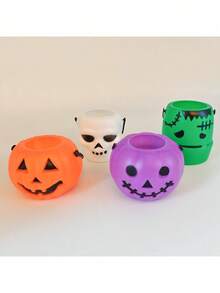 1pc-6pcs Halloween Witch Pumpkin Lantern, Black Flame Candy Bucket, Ghost Bucket, Pumpkin Bucket, Performance Decoration Props
