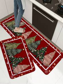 1/2 Pc Christmas Decoration Printed Kitchen Mat, Christmas Plush Rectangular Soft Anti-Slip Absorbent Floor Mat, Suitable For Living Room, Kitchen, Home Use - Multicolor - View 6