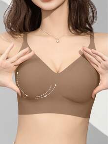 1/2/3/4/5Pcs Women's Push-Up Bra - High Support Wireless Comfort Fit With Removable Pads, Seamless Invisible Design & Adjustable Back Strap, Solid Color For Everyday & Special Occasions, Strapless Push Up Bra, Occasion Lingerie, Sleek Lingerie, Comfortable Fit, Flexible Material - 咖啡棕 - 查看 4