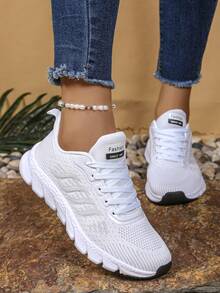 Women's Outdoor Sports Shoes, Wave Stripe Design, Front Lace-Up, Breathable Fabric, Versatile Casual Soft Bottom Sneakers