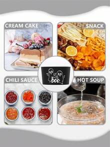 10pcs Halloween Themed Disposable Paper Bowl, Halloween Black White Ghost Pattern Party Decoration Paper Bowl, Halloween Ghost Disposable Food Container, Halloween Dining Table Decoration Paper Bowl, Halloween Horror Element Disposable Paper Container, Paper Bowl Container For Treat Candy Snack Nacho Cookie Trick Or Treating Birthday Party Favor, Halloween Decoration, Halloween Food Tray
