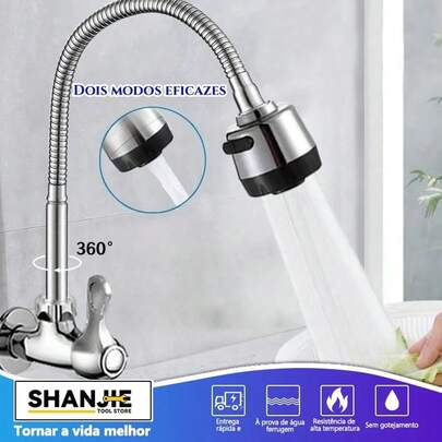 Torneira Gourmet com chuveiro - Torneira para cozinha luxo Torneira com rotação de 360° parede Duplo Jato Cone 1/4