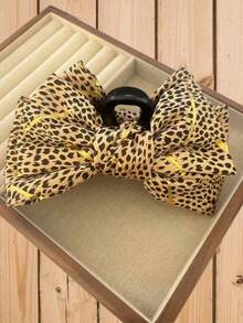 1 Piece Of Gold Border Print Leopard Print Bow Hair Clip, Large Back Head Hair Clip, Fashionable And Stylish Hair Accessory, Hair Claw, Ladies' Autumn And Winter Hair Accessory Winter Hair Clutch Elegant Claw Clips