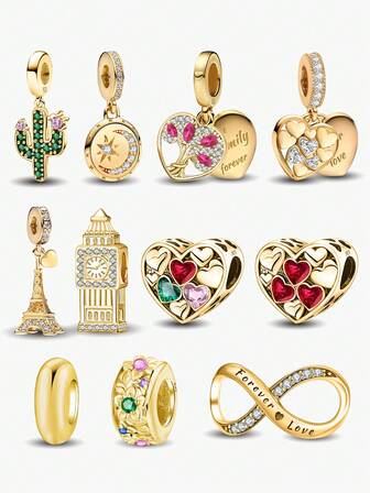 1 PC Fashionable Heart To Heart Beaded Charm Suitable For Bracelets DIY Women's Jewelry