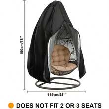 1 pieza Funda con cremallera para silla colgante tipo huevo de patio, funda para silla colgante de mimbre, funda para silla de exterior resistente al agua y al viento, 75" X 45", Negro