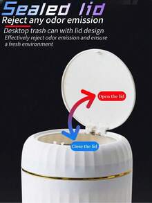 1 pièce Mini poubelle à pression - Matériau PP durable, corbeille de bureau compacte pour bureau, chambre, salon - Conteneur à ordures domestique avec couvercle pour le retour à l'école, poubelle simple et élégante, blanche, avec couvercle pour salon, chambre, cuisine, salle de bain, bureau