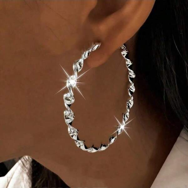 [925 Sterling Silver Exaggerated Ring Earrings] Exaggerated 925 Silver 1 Pair Women's Fashion Ring Earrings Large Circle Twist Earrings Daily Party Wear