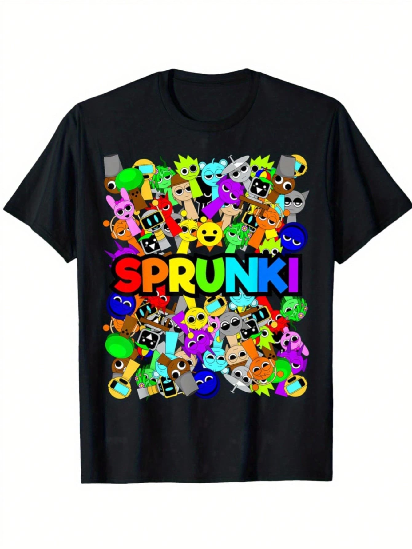 Boys' Sprunki Collection Wenda Gray Brud Simon Oren Pinki T-Shirt - Breathable Cotton, Moisture-Wicking, Casual Crew Neck Short Sleeve Tee With Colorful Cartoon Graphics For Everyday & Streetwear Fashion, Boy T-Shirts - 黑色 - 查看 1
