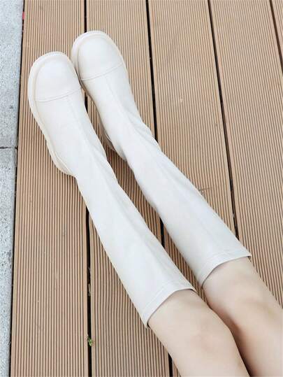 2025 Autumn/Winter New Black Flat Elastic Knee-High Boots, Plus Size Soft Bottom Slim Fit Riding Boots, Tall Shaft Boots