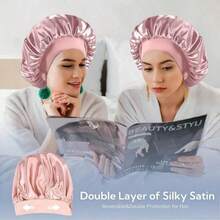 1pc Mulberry Silk Sleep Cap, Satin Hair Wrap, Soft Elastic Waist Mulberry Silk Pajamas, Silk Hair Turban Suitable For Curly Hair Home Bathroom Decor Fall Decor Back To School Blush PinkBlush Pink