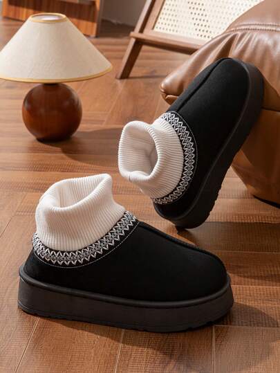 Men's Solid Color Thick Sole Slip-On Backless Slippers, Minimalist Fashion Unisex Snow Boots For Winter