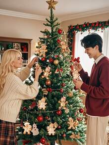 6 pièces Ensemble d'ornements de Noël en verre soufflé fait à la main - Style glamour, Père Noël, Bonhomme en pain d'épices, Designs d'arbres de fête, Pas d'électricité ou de plumes nécessaires pour la décoration de l'arbre de Noël