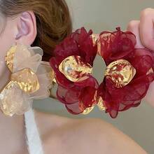 Andkiss 1 Đôi bông tai mặt dây chuyền hoa vải voan thanh lịch - Hoa - Xem 1