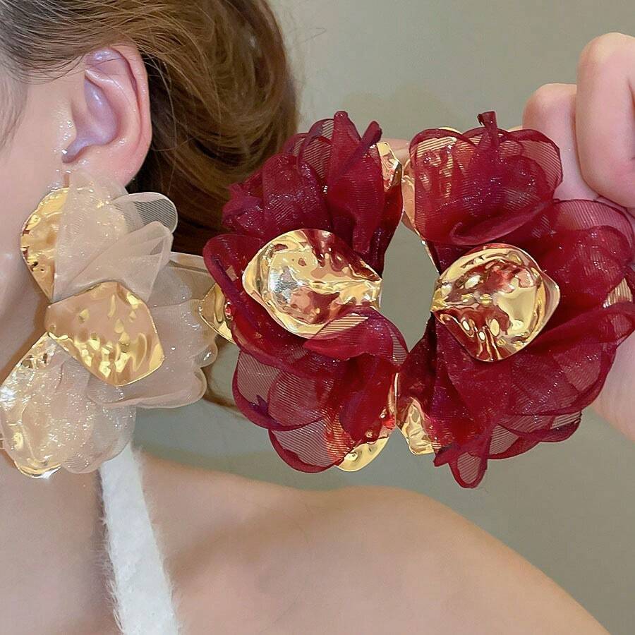 Andkiss 1 Đôi bông tai mặt dây chuyền hoa vải voan thanh lịch - Hoa - Xem 1