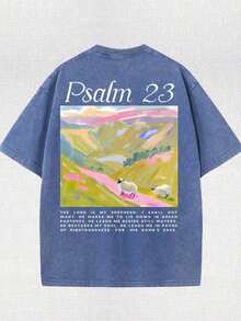 Yuega Tshrit 1pcJesus Religious Cross Sun Printed Retro Washed T-Shirt, 230G, Retro Street Style. Simple And Versatile, Pure Cotton Is Of High Quality, Novel And Fashionable, And It Is A Must-Have Fashion T-Shirt For Spring And Summer.Summer Clothing Tops - Xanh đậm - Xem 2