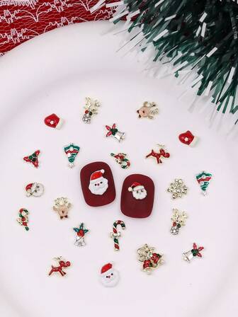 10 Pieces Of Christmas Nail Ornaments Randomly Mixed With Santa Claus Elk Nail Decoration DIY Christmas Nail Supplies.