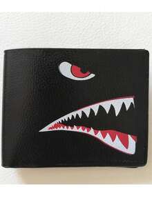1pc Shark Men's Wallet Fashion Cartoon Design, Multi-Deck And Coin Purse Black, Suitable For Men's Tough Styling Decoration, Fashion Dress-Up, Festivals, Birthday Gifts, Suitable For Sending Men's Holiday Gifts, Halloween Gifts, Christmas Gifts.
