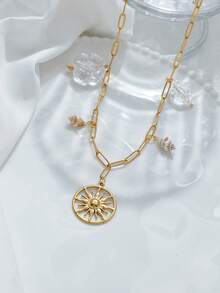 Mazuer 1 件 18K 镀金不锈钢复古吊坠项链，女士百搭配饰，设计精致，适合秋季服装、派对、日常穿着、度假