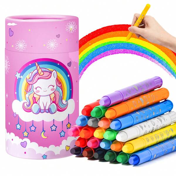 12/24 Farben Einhorn Twist Buntstifte mit Pinselbecher für Kinder, Dinosaurier waschbare & löschbare Wachsmalstifte für Kleinkind Mal- und Zeichenset, Geschenk für Jungen und Mädchen, Schulanfang, Strumpfstopfer