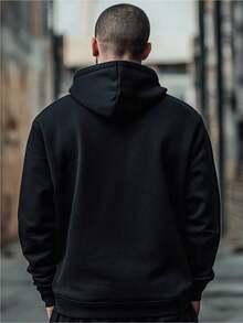 1pc Winter Vintage Classic Pullover Warm Hoodie For Men Soft Breathable Graphic Hoodie For Men - All-Season Casual Sweatshirt With Pocket, Machine Washable Polyester - 黑色 - 查看 2