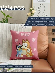 Bluey 1/2/4pcs Brui Pillow Case, Soft Decorative Pillow Cover, Linen Pillowcase, Bedding, Brui Cartoon Pattern Pillowcase, Zipper Closure, Suitable For Sofa, Bedroom, Living Room Home Decor - Multicolor - View 4