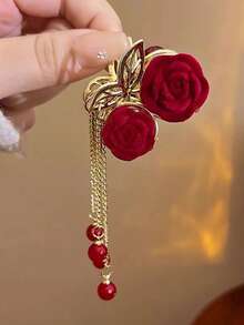 Presilha de cabelo feminina pequena com strass, rosa e borboleta, ideal para uso diário no outono e inverno. Acessório elegante para cabelo, perfeita para looks de férias e para o verão. - Vermelho - Ver 2