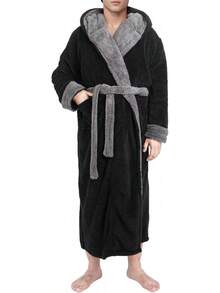 Mens Robe With Hood, Big And Tall Plush Fleece Long Robe For Men Full-Length Bathrobe Cozy And Warm With Pockets