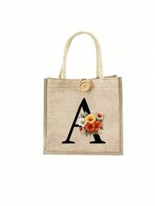 Bolso de tela con estampado de letras, bolso de tela estampado, bolso con decoración de botones, bolso grande de capacidad minimalista, bolso de tela casual y portátil de gran capacidad, bolso de compras multifuncional, nuevo diseño, gran capacidad, compañero de compras, bolso de hombro, bolso de tela, bolsa de almuerzo, lonchera, bolso cruzado, para mujer, uso diario, cita - Multicolor - Ver 15