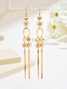 1 pereche cercei eleganți pentru femei, personalizați vintage boemi metalici geometrici rotundi ovali cu lanț de șarpe cu ciucuri, potriviți pentru zi cu zi, casual, sărbători, sărbători, accesorii versatile - De aur - Vizualizare 3