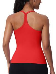 Workout Tank Tops For Women Built In Shelf Bras Padded -Racerback Athletic Tank Tops Ribbed Yoga Shirts - Red - View 8