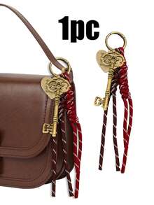 Bronze Key Bag Pendant, Retro Pendant Exquisite Key And Heart-Shaped Pendant, Mobile Phone Decorative Accessories, Wine Red Braided Rope, Brown Lanyard Accessories, Cool Style Bag Pendant, Retro And Gorgeous Style, Bag Decoration Keychain, Suitable For Women's Birthday, Valentine's Day, Teacher's Day, Couple Bag Accessories,