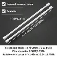 2pcs Modern Adjustable Tension Curtain Rods - Heavy Duty Expandable Rod, No Drill Tension Rod, Suitable For Shower, Closet, Window, Towel Rack - Steel And Plastic Home Decor Bathroom Decor