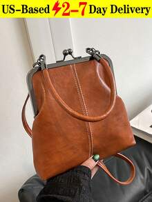 Vintage Faux Leather Crossbody Bag For Women, Retro Style Kiss Lock Mini Handbag With Adjustable Shoulder Strap, Solid Color Lightweight City Tote With Polyester Lining,For Couple Thanksgiving Dinner Tote - Halloween Decorations Halloween Decorations Crossbody Bag Handbag - 彩色 - 查看 12