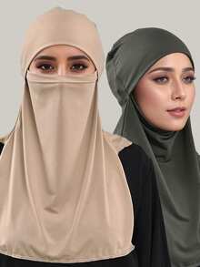 1 pieza Velo facial con capucha de unicolor para mujer, hijab musulmán de alta calidad y transpirable, máscara facial multifuncional de protección solar adecuada para abaya