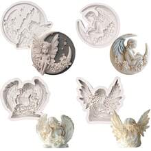 1 pezzo Stampo in silicone a forma di angelo lunare, ali di angelo ragazza - Stampo per resina - Strumento fai-da-te per decorazione domestica - Stampo per colata di gioielli, argilla, resina, gesso - Grigio Chiaro - Visualizzare 1