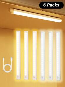 6pcs LED Motion Sensor Cabinet Lights, Wireless Night Lights, Motion Sensor Lights, LED Motion Sensor Lights, Decorative Lights, LED Cabinet Lights, Rechargeable Magnetic Wardrobe Lights, Suitable For Wardrobe, Cabinet, Kitchen, Office Desk, Detachable, USB Powered, 200mAh, 400mAh