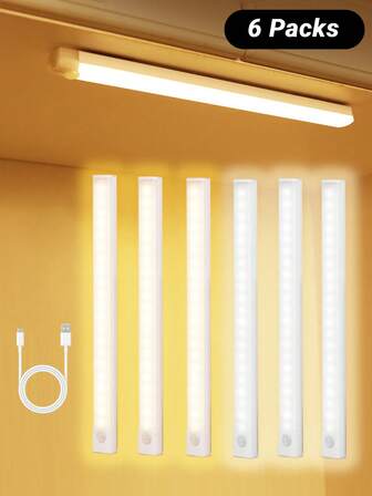 6個 LEDモーションセンサー 下キャビネットライト、ワイヤレスナイトライト、人体センサーライト、LEDモーションセンサーライト、装飾ライト、LEDキャビネットライト、充電式マグネット式クローゼット照明、キャビネット、キッチン、オフィスの作業面に適用、取り外し可能、USB電源、200mAh、350mAh