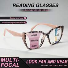 2pcs Multi-Focus Reading Glasses For Women, 1 Pair Multi-Focus Glasses + 1 Pair Regular Reading Glasses Convenient Combo, Fashionable Frames With Bifocal Lenses, Flexible Spring Hinges For Comfort, Versatile For Near And Far Sights - 粉+粉豆花D - 查看 3