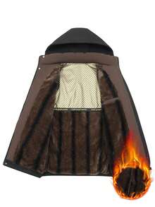 Mid-Length Men's Thermal Lined Casual Hooded Jacket With Detachable Hood, Warm Outerwear - Black - View 3