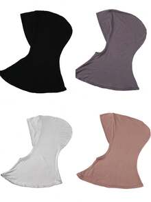 4 Peças/Conjunto Touca Interna Modal de Cor Sólida Com Capa Para o Pescoço, Elástica, Macia e Respirável para Mulheres, Lenço, Chapéu, Acessórios de Abaya, Véu Diário
