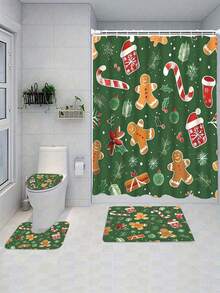 1pc/4pcs Pumpkin Waterproof Shower Curtain Set With 12 Hooks And Bathroom Mat Toilet Seat Cover Non-Slip Bathroom Carpet Polyester Fabric Curtain For Window Bathroom Decor Christmas Decor
