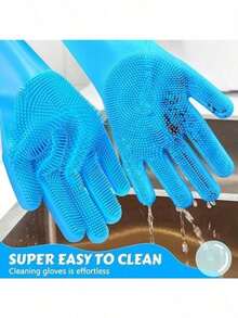 Heat Resistant Extra Long Pet Bath Gloves - Textured Latex Rubber Gloves For Dog Washing, Dishwashing & Household Cleaning, Slip Resistant & Durable - Màu xanh lam - Xem 6